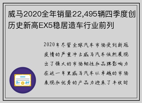 威马2020全年销量22,495辆四季度创历史新高EX5稳居造车行业前列
